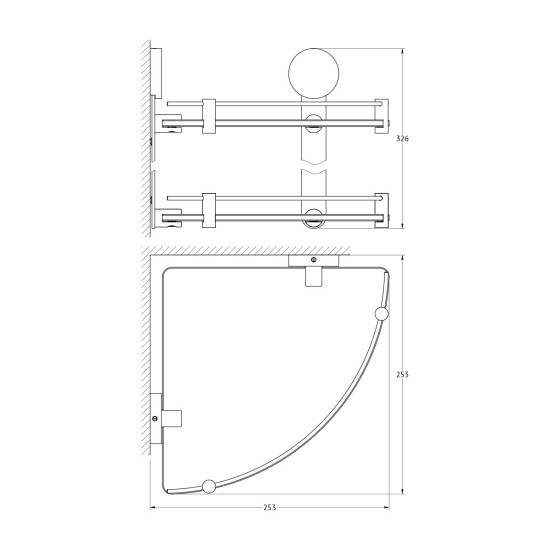 Купить ARTWELLE HARMONIE Полка стеклянная угловая двойная 24 см., хром в магазине 1stСантехника от производителя FBS