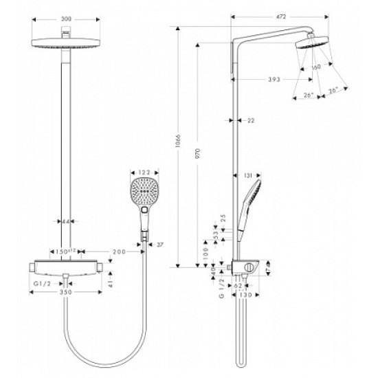 Купить HANSGROHE Raindance Select E 300 Showerpipe с термостатом для душа, хром в магазине 1stСантехника от производителя Hansgrohe