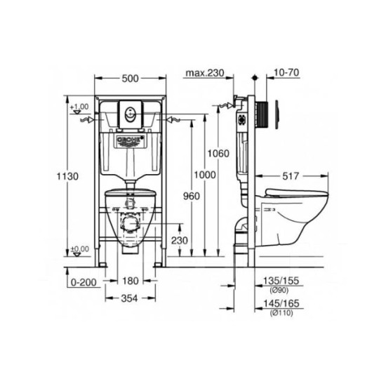 Купить GROHE Solido инсталляция д/унитаза 3 в 1, кнопка квадрат хром. КОМПЛЕКТ. в магазине 1stСантехника от производителя Grohe