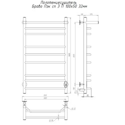 Trugor Браво ПЭК сп3 П 100/50 32 полотенцесушитель с полкой, хром