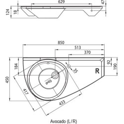 Ravak Avocado Раковина из литого мрамора, 85/45 см., правый