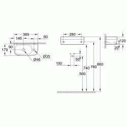 GROHE Euro Ceramic Раковина правая 37/18 см., белая