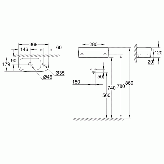 Купить GROHE Euro Ceramic Раковина правая 37/18 см., белая в магазине 1stСантехника от производителя Grohe