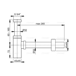 Alcaplast DESIGN Сифон для раковины Ø32, металл, квадрат, хром