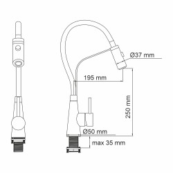 WK Смеситель для кухни с гибким изливом, нержавеющая сталь