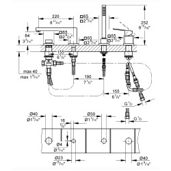 GROHE Eurocube смеситель на борт ванны,4 отверстия