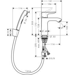 HANSGROHE Metris смеситель для раковины 110 с гигиеническим душем, хром