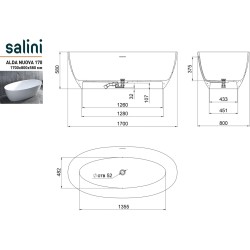 SALINI ALDA  Ванна отдельностоящая 1600/800/575 мм., solix, матовая, д/к белый