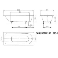 KALDEWEI Saniform Plus Star ванна Мод.375-1 180/80 см., белый (ножки 5030 отдельно)